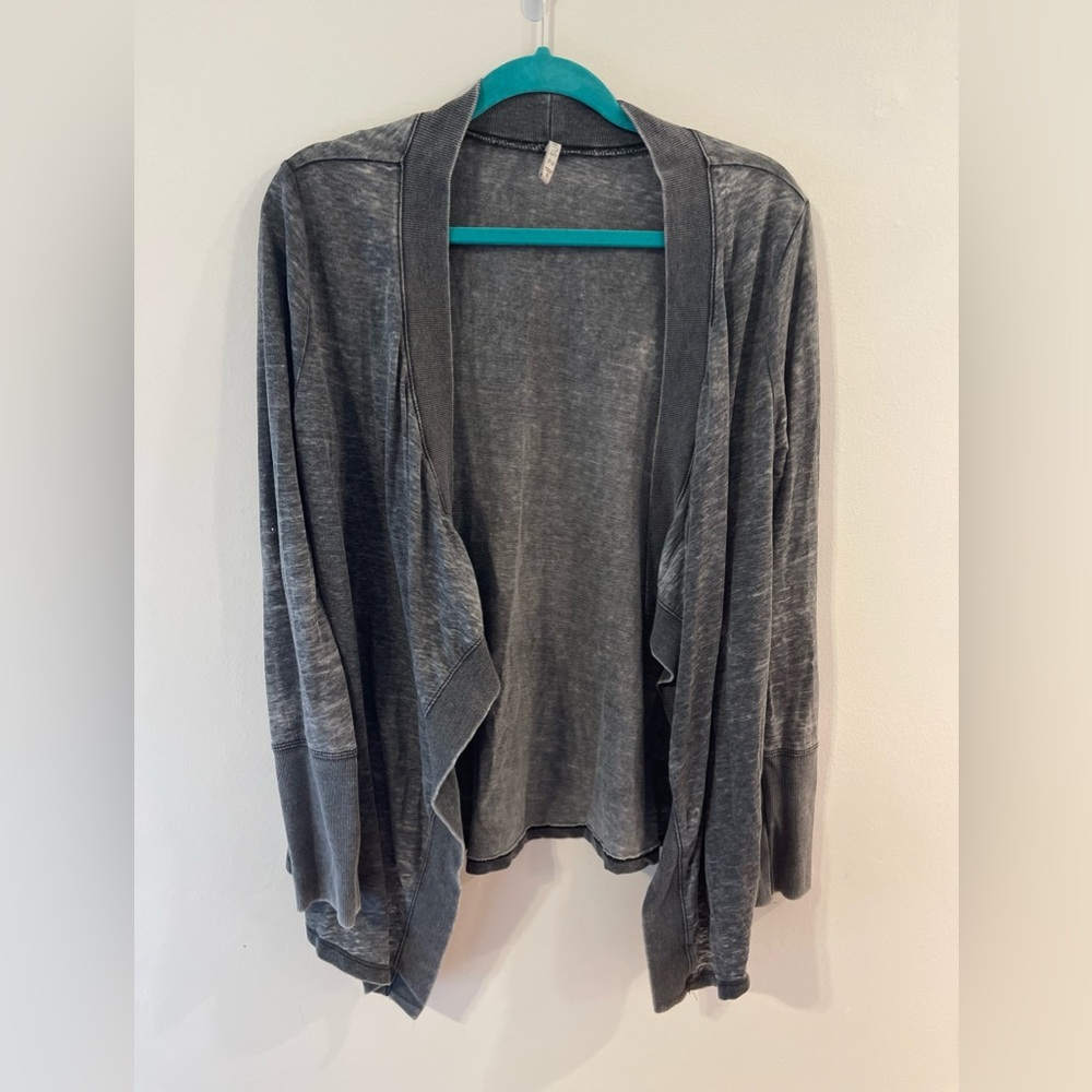 Acid wash grey open cardigan
